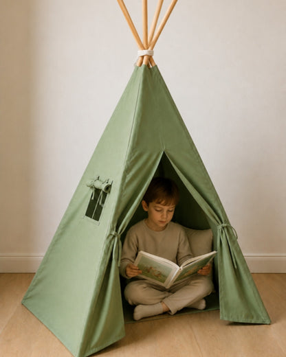 Green Kids Teepee – in a child's bedroom