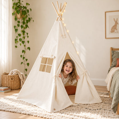 Natural Beige kids teepee set up in a child's bedroom