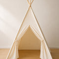 Beige Kids Teepee — cotton canvas kids teepee tent on solid pine poles
