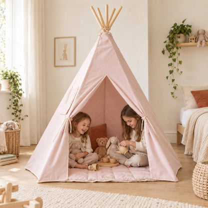 Blush Pink kids teepee set up in a child's bedroom