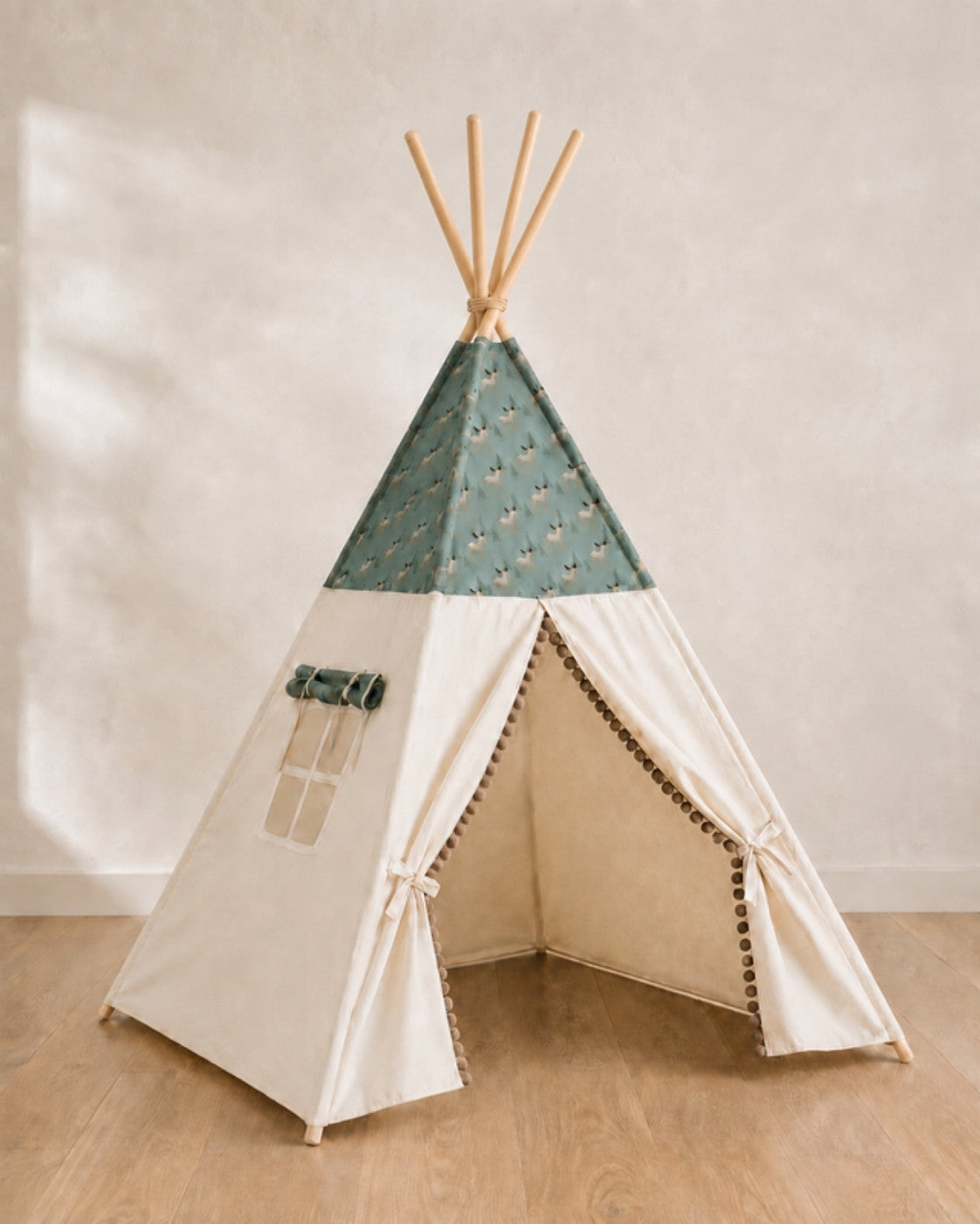 Christmas Deer Kids Teepee — cotton canvas kids teepee tent on solid pine poles