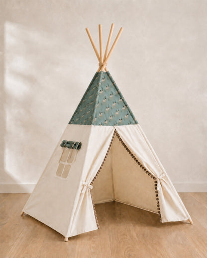Christmas Deer Kids Teepee — cotton canvas kids teepee tent on solid pine poles