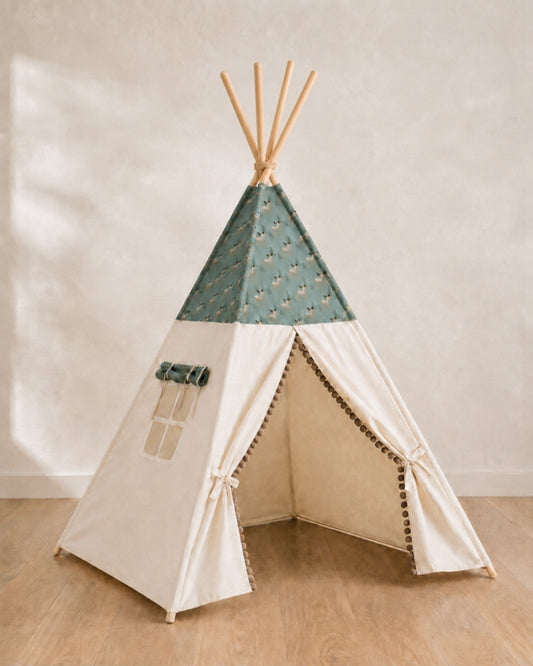 Christmas Deer Kids Teepee — cotton canvas kids teepee tent on solid pine poles