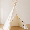 Cream Kids Teepee with Window — cotton canvas kids teepee tent on solid pine poles
