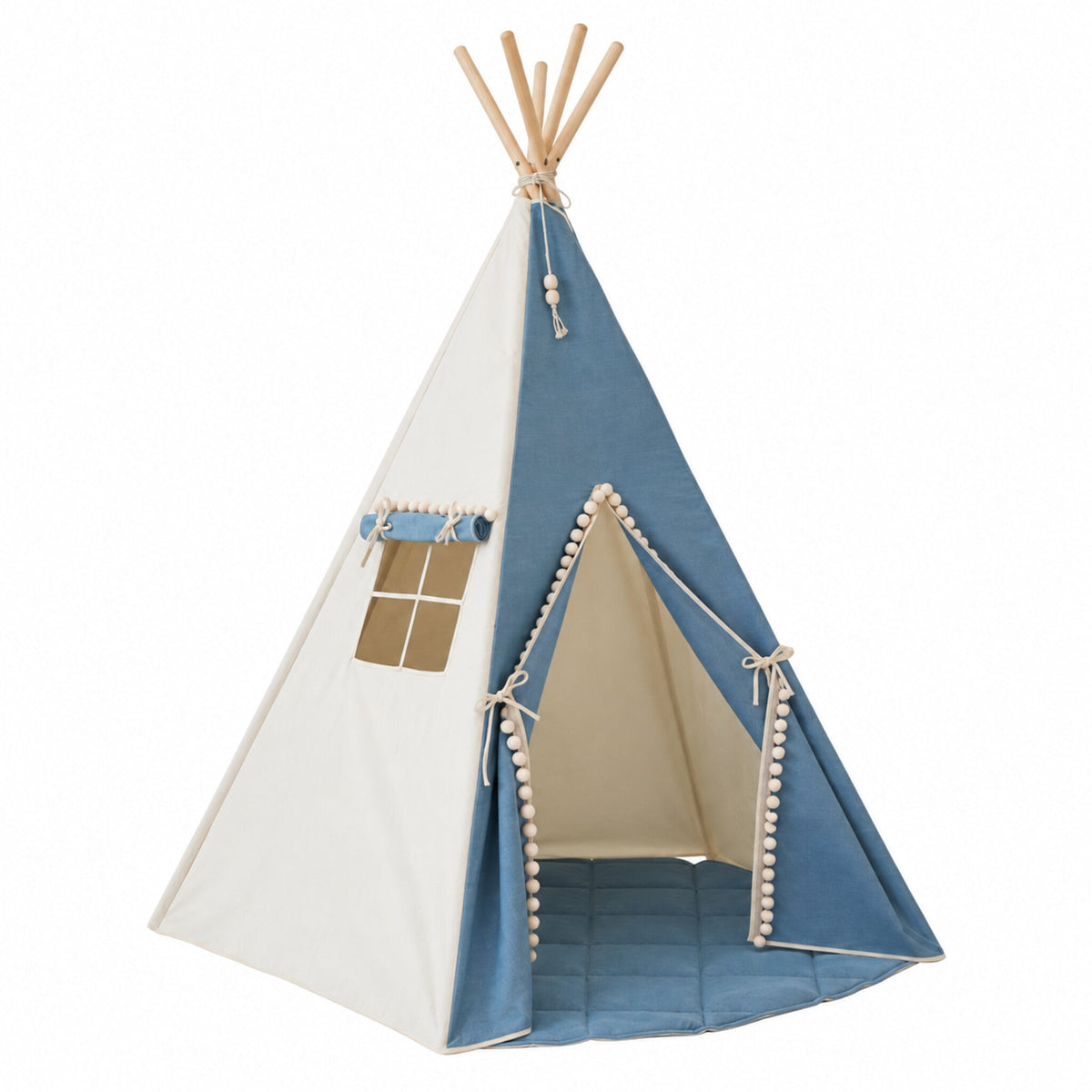 Denim Pompom kids teepee, full view