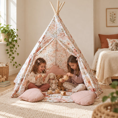 Children playing inside the Flower Power kids teepee