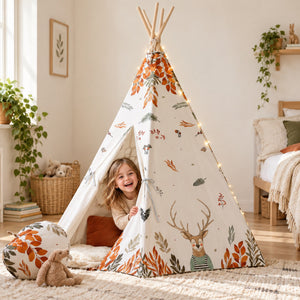 Forest Friends kids teepee set up in a child's bedroom