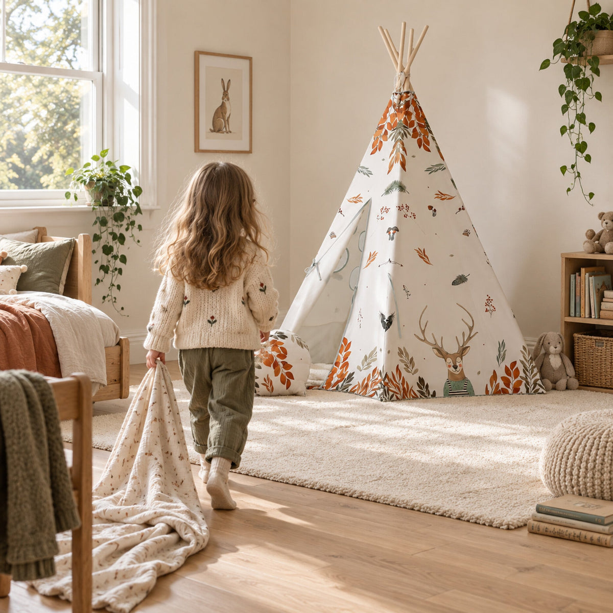 Child walking towards the Forest Friends kids teepee