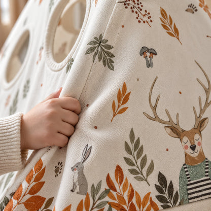 Close-up of the Forest Friends woodland print on cotton canvas