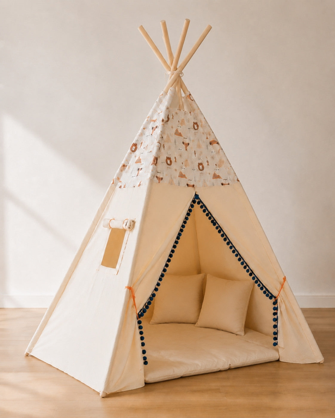 Fox & Bear Kids Teepee – Cosy set with padded mat and two cushions