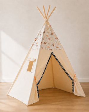 Fox & Bear Kids Teepee — cotton canvas kids teepee tent on solid pine poles