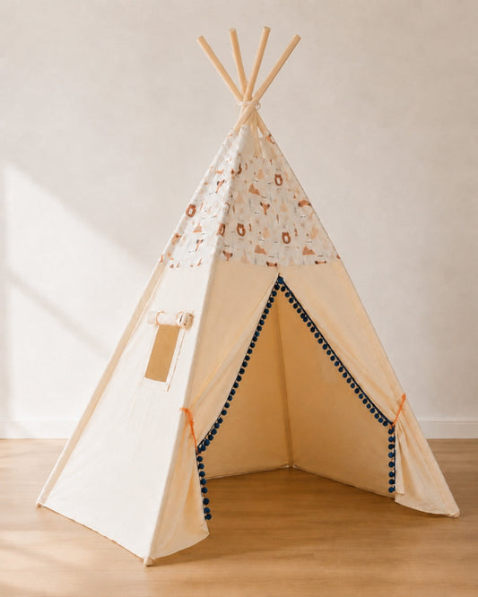 Fox & Bear Kids Teepee — cotton canvas kids teepee tent on solid pine poles