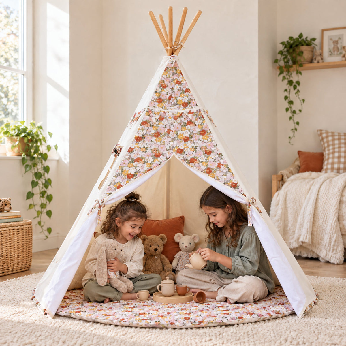 Green Garden kids teepee set up in a child's bedroom