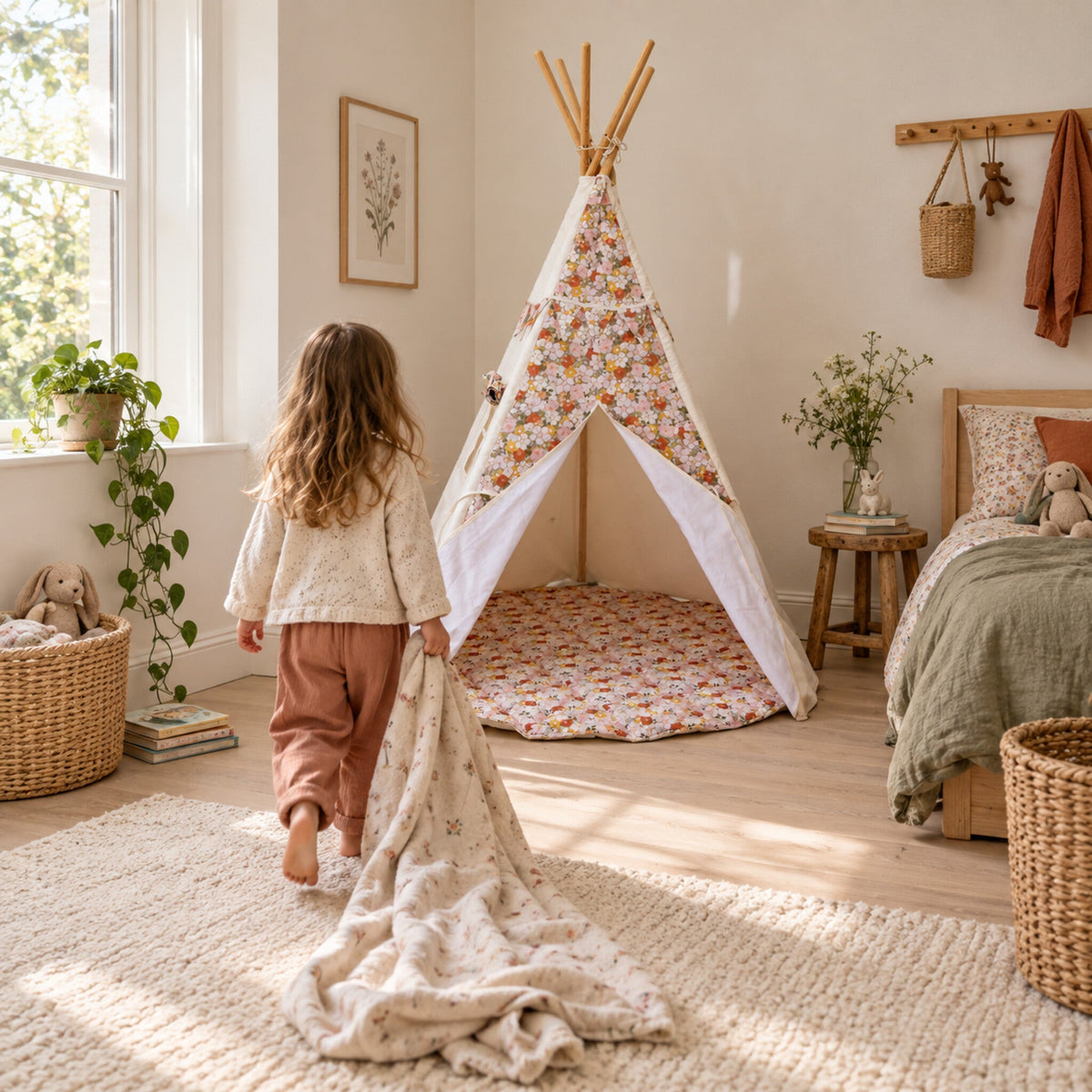Child walking towards the Green Garden kids teepee