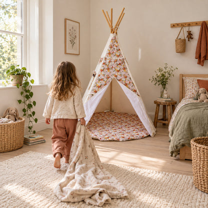 Child walking towards the Green Garden kids teepee