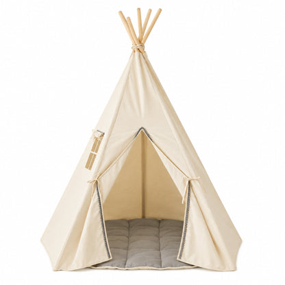 Grey Pompom kids teepee, full view