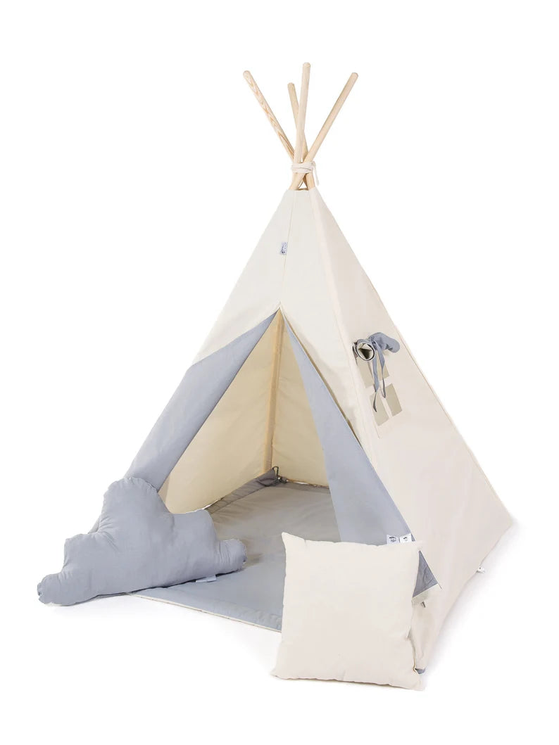 Two-Tone Grey & Beige Kids Teepee — view 2