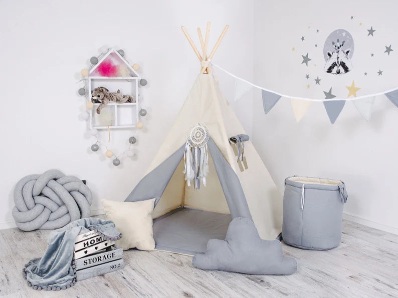 Two-Tone Grey & Beige Kids Teepee — view 4