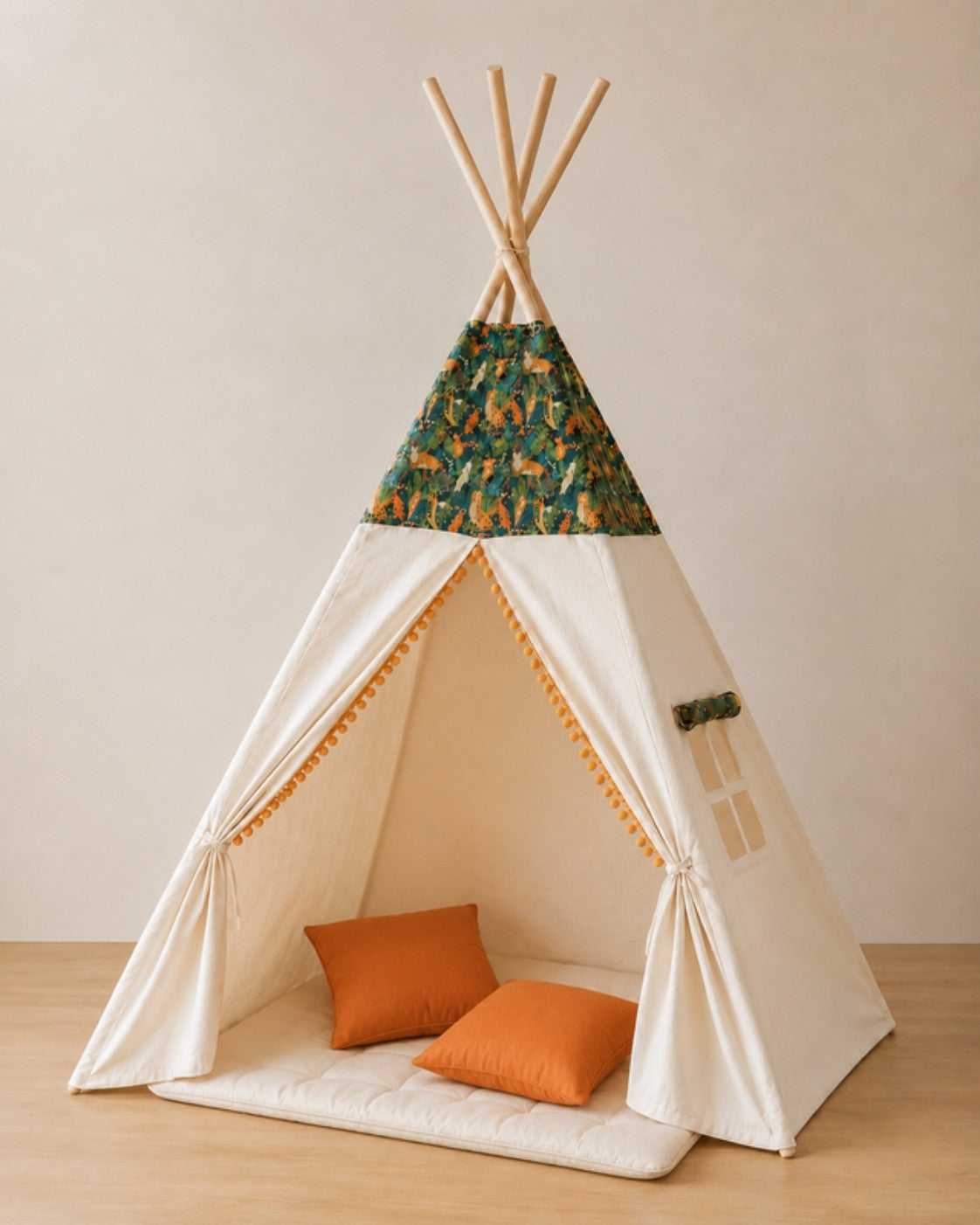 Nature Motif Kids Teepee – Cosy set with padded mat and two cushions