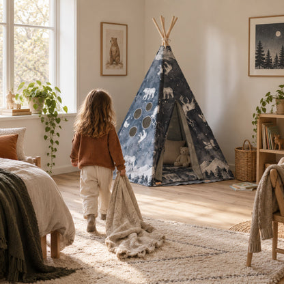 Child walking towards the Night Sky kids teepee