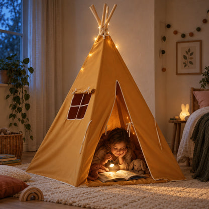 Child hiding inside the Ochre kids teepee
