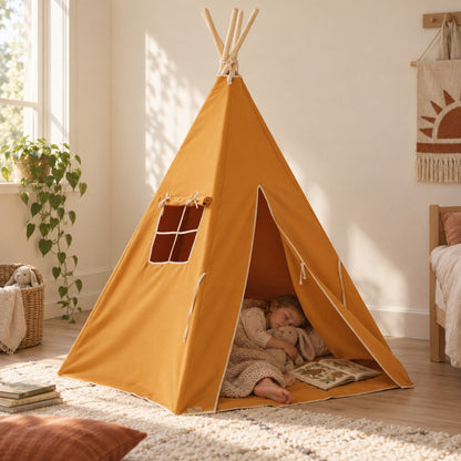 Child resting inside the Ochre kids teepee