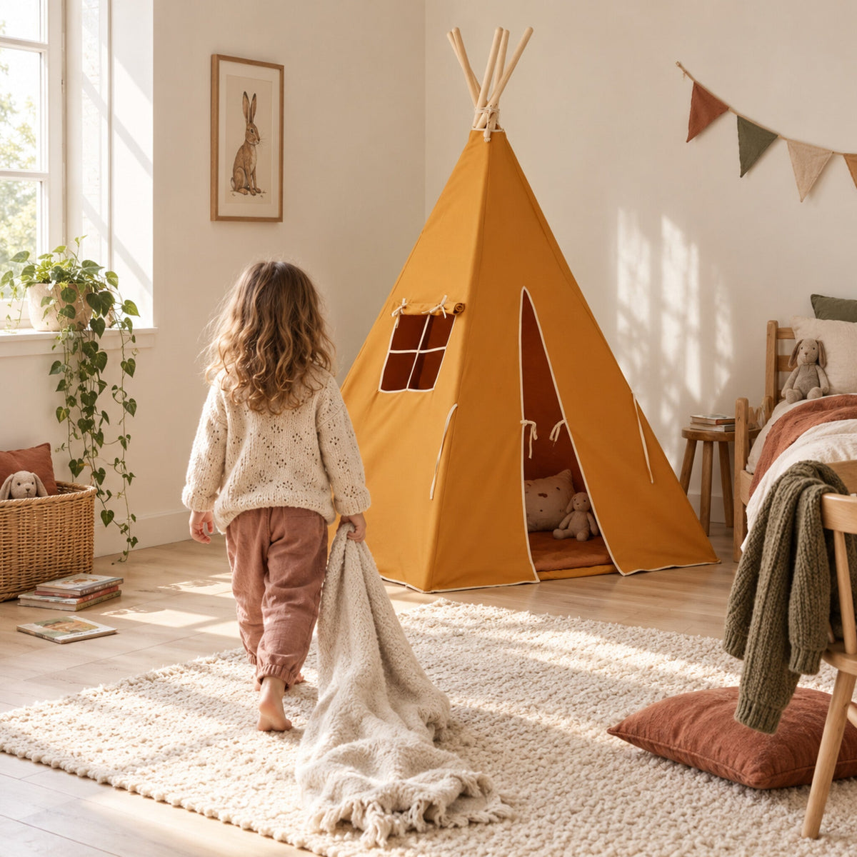 Child walking towards the Ochre kids teepee