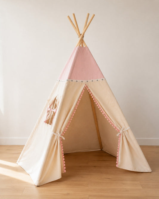 Pink Kids Teepee — cotton canvas kids teepee tent on solid pine poles