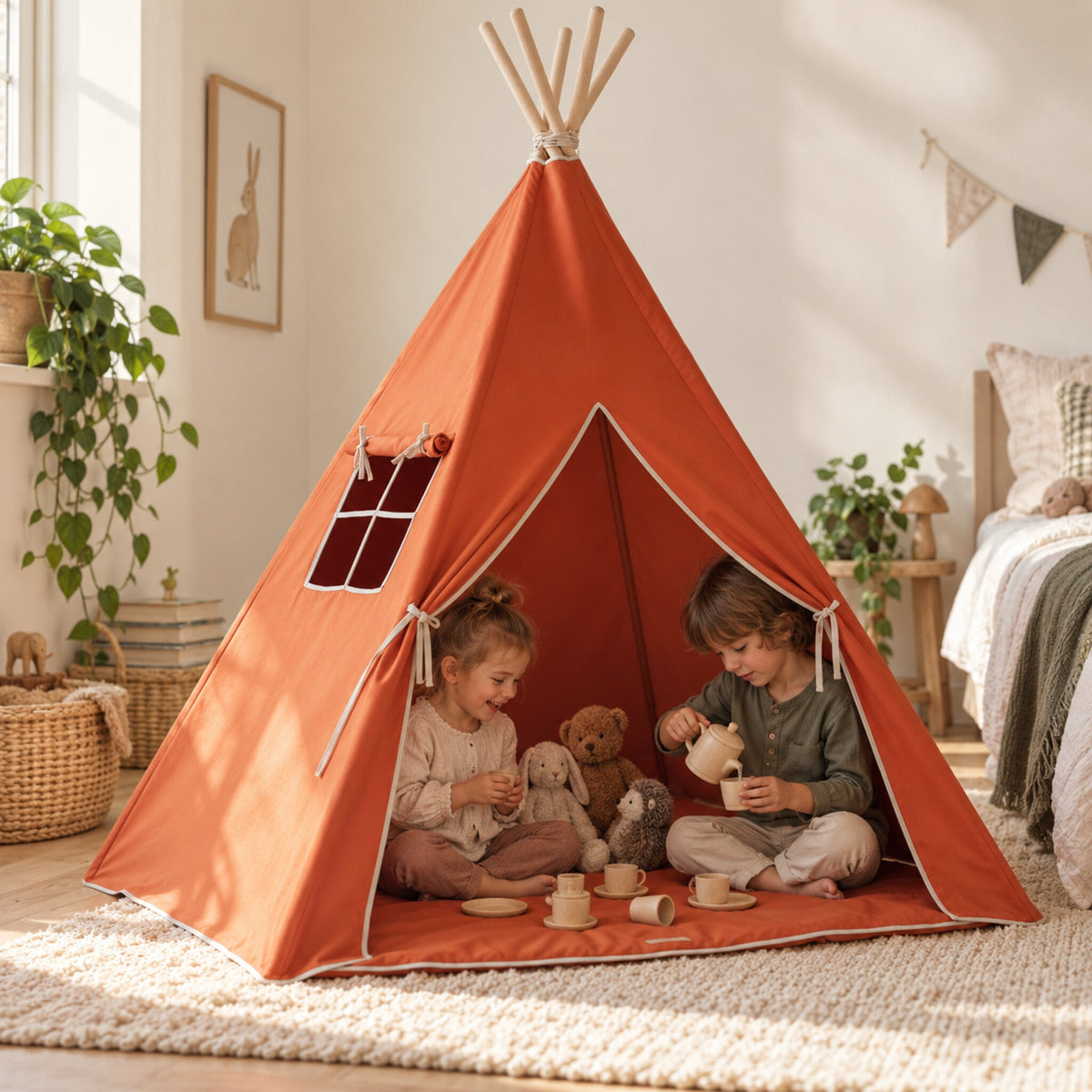 Children playing inside the Red Fox kids teepee