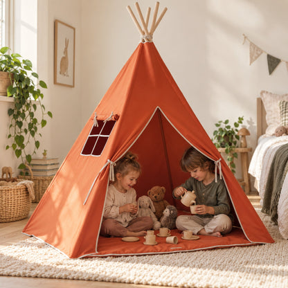 Children playing inside the Red Fox kids teepee