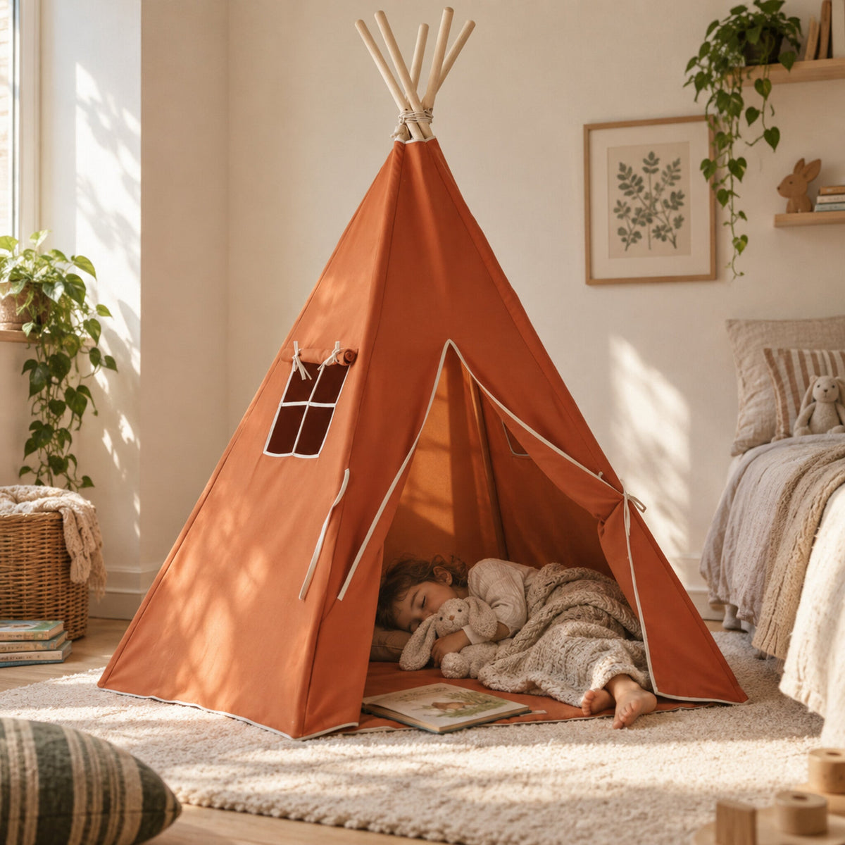 Child resting inside the Red Fox kids teepee