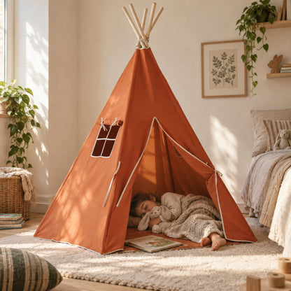 Child resting inside the Red Fox kids teepee