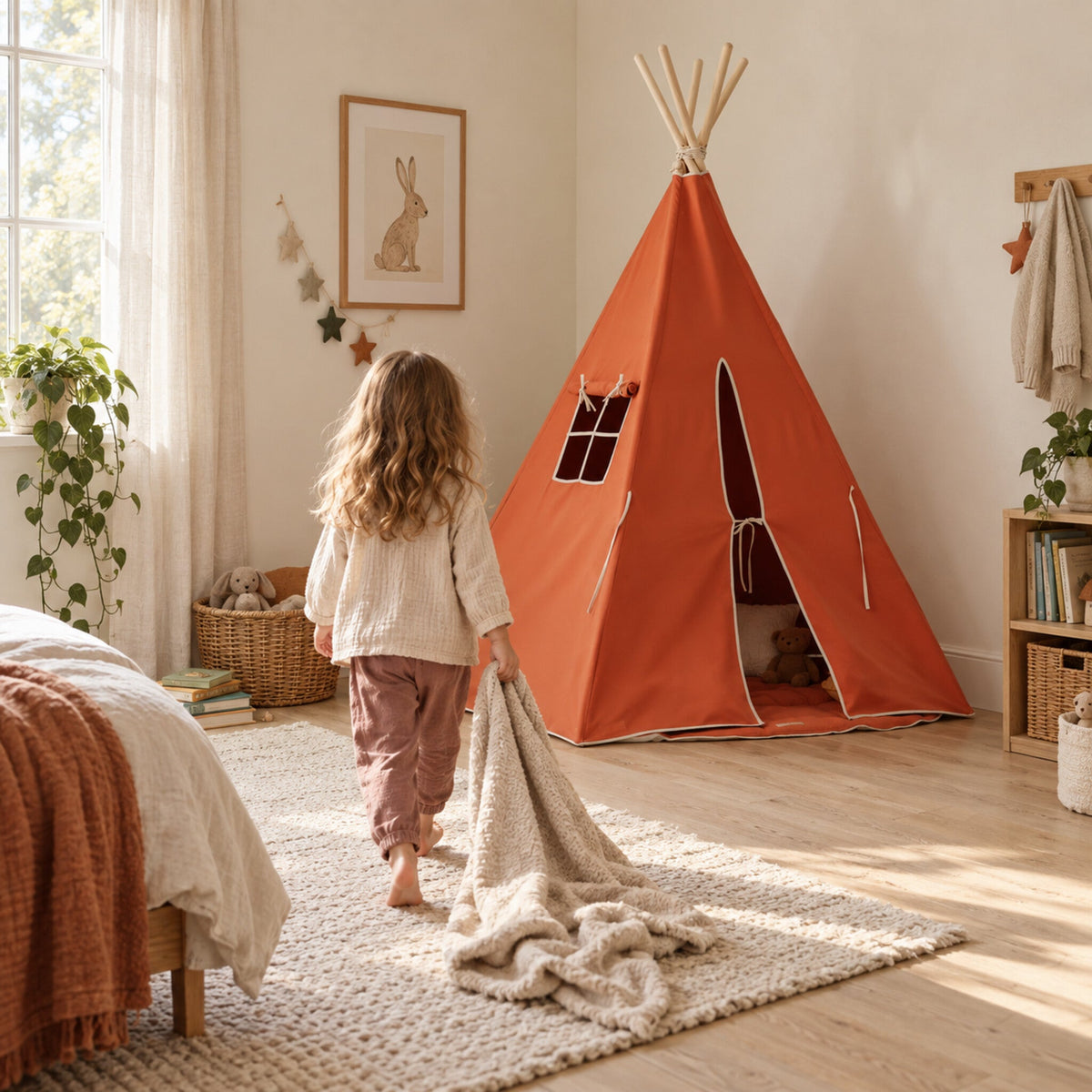 Child walking towards the Red Fox kids teepee