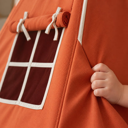 Close-up of the Red Fox terracotta cotton canvas and cream piping