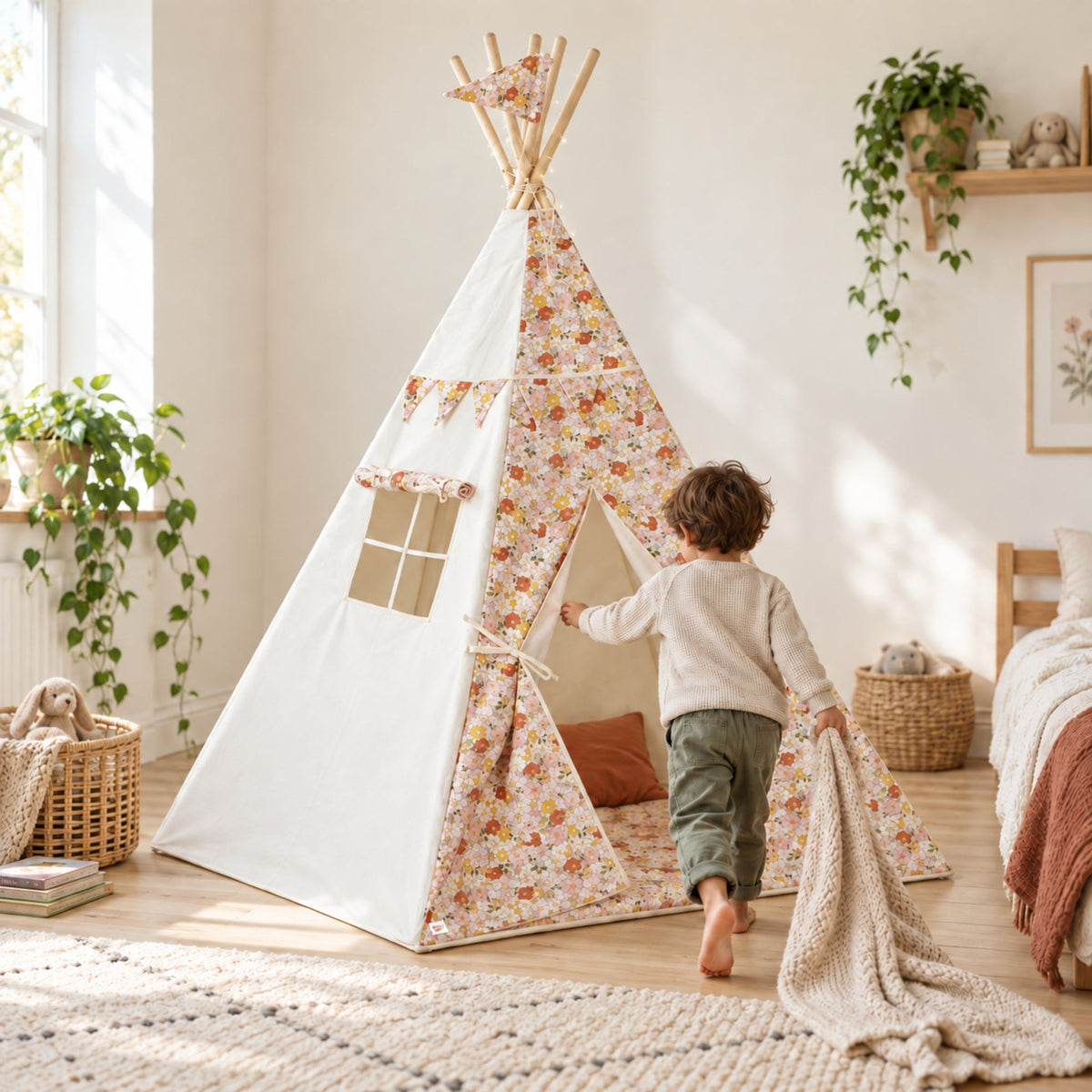 Spring Garden kids teepee set up in a child's bedroom