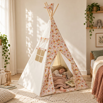 Child resting inside the Spring Garden kids teepee