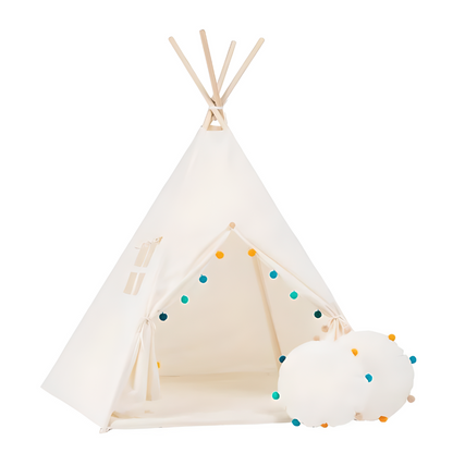 Cream Kids Teepee with Window — cotton canvas play teepee for children