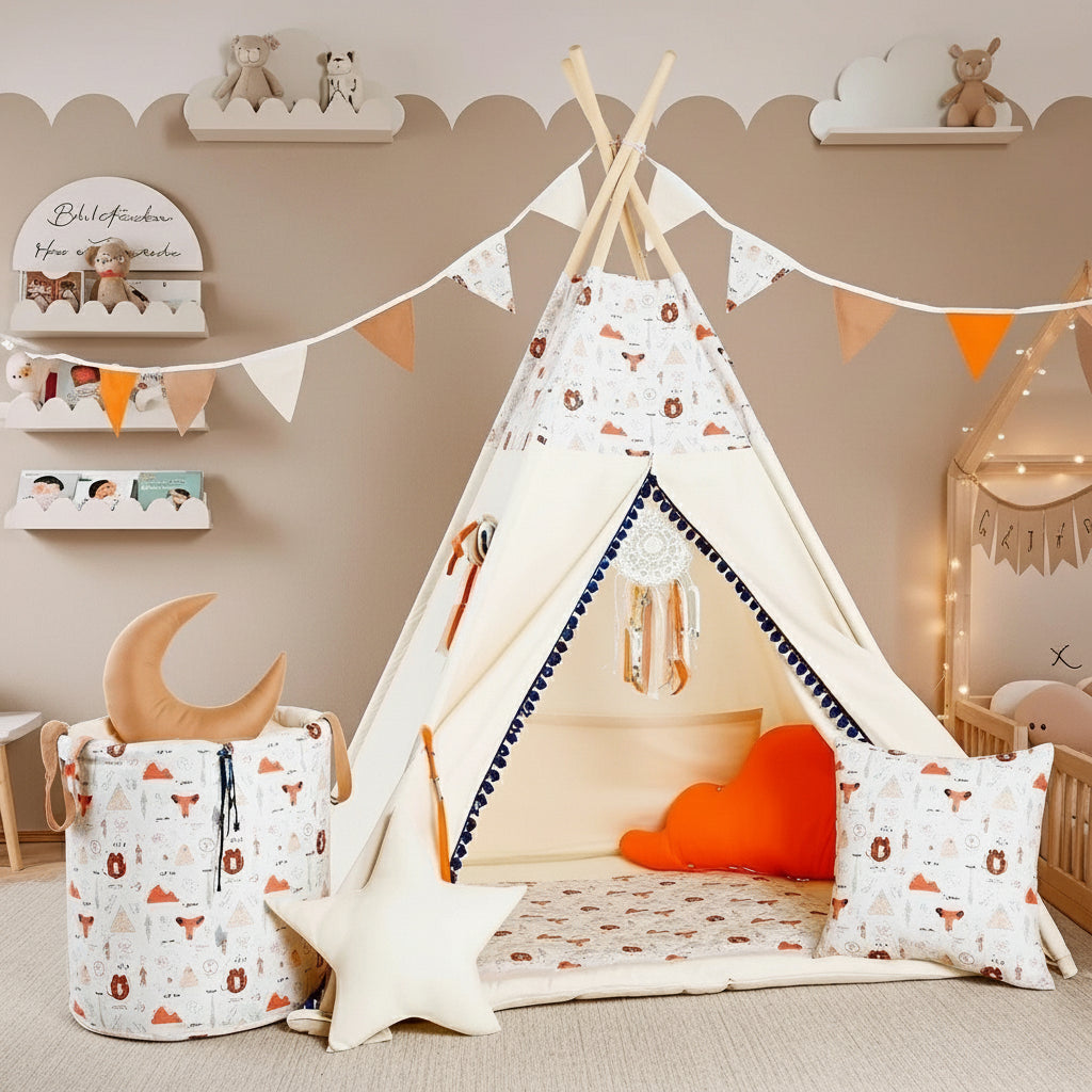 Fox & Bear Kids Teepee — cotton canvas play teepee for children