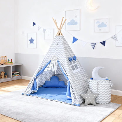 Blue & Grey Kids Teepee — cotton canvas play teepee for children