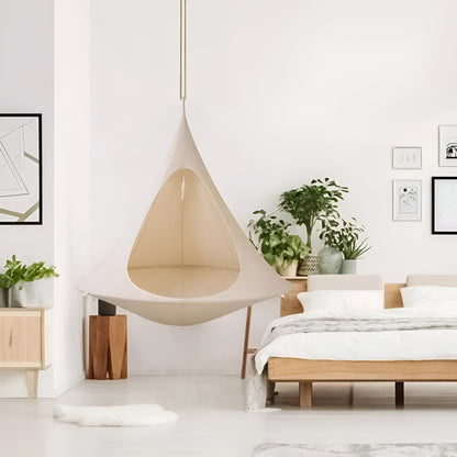 Hanging tipi hammock in use