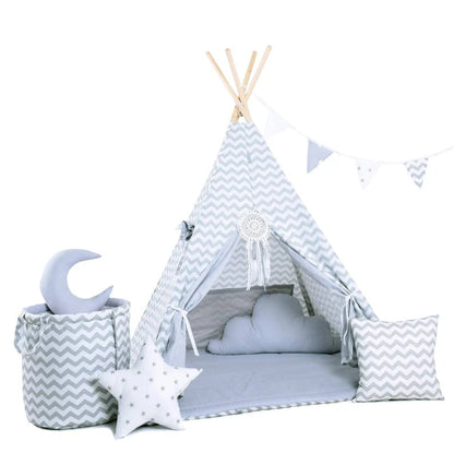 Grey Striped Kids Teepee — view 2