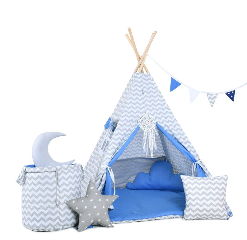 Blue & Grey Kids Teepee — view 2