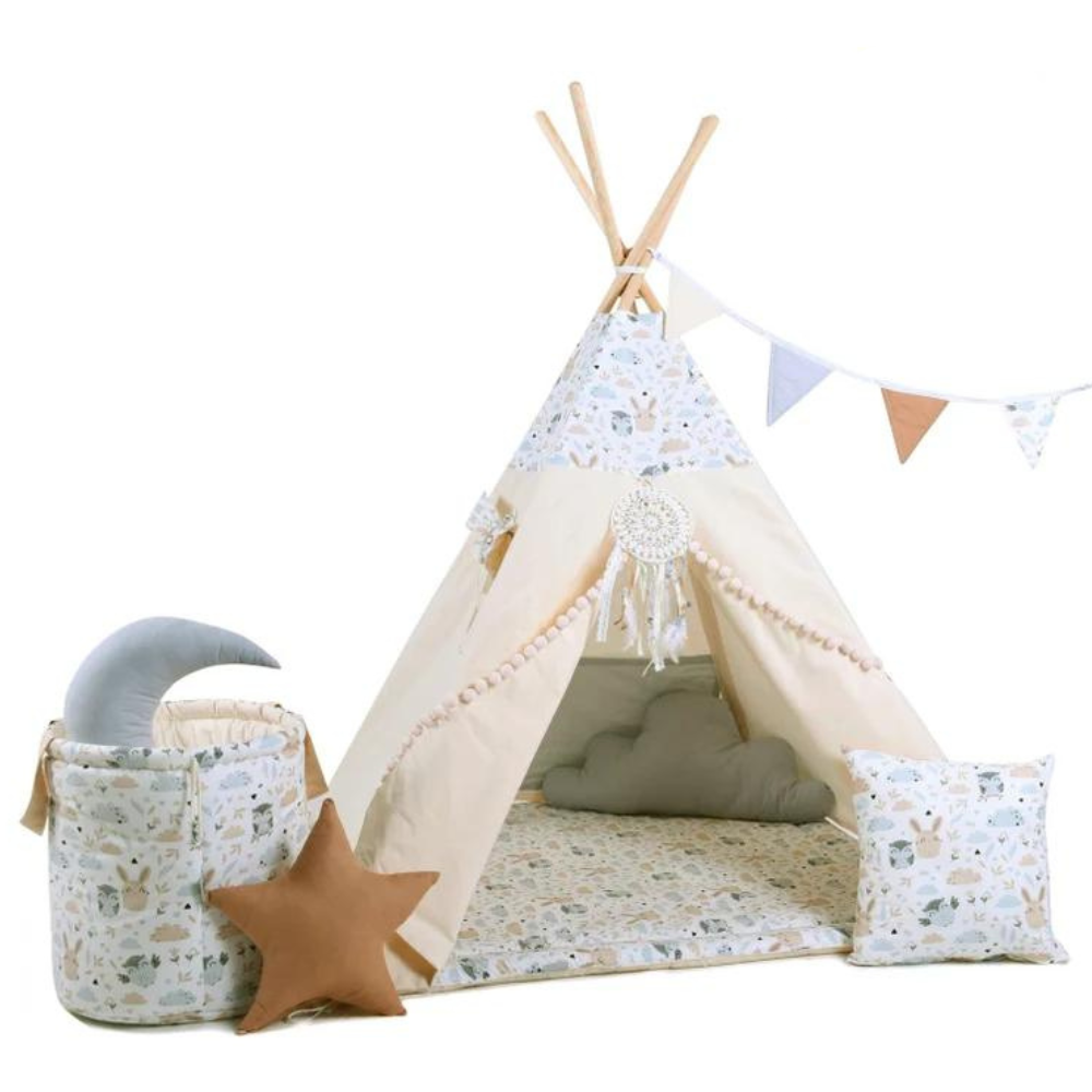 Woodland Animal Kids Teepee — cotton canvas play teepee for children