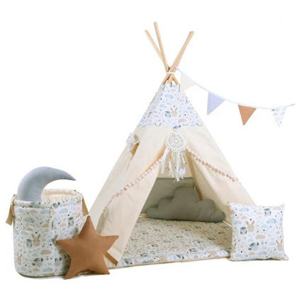 Woodland Animal Kids Teepee — cotton canvas play teepee for children