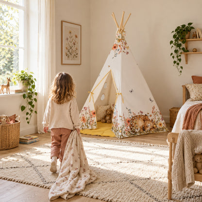 Child walking towards the Wildflower kids teepee
